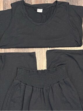 WIHOLL Women's Medium Black 2-Piece Lounge Set Relaxed Wide-Leg Pants & Tank